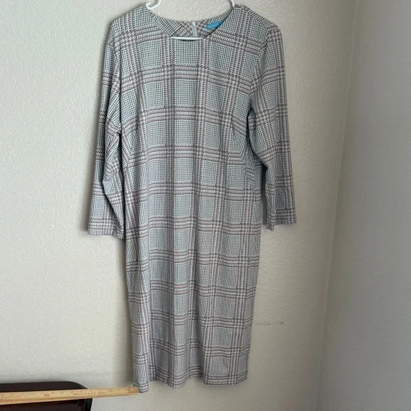 J. McLaughlin Sophia career sheath Gray Plaid Long Sleeve Dress - Picture 2 of 8